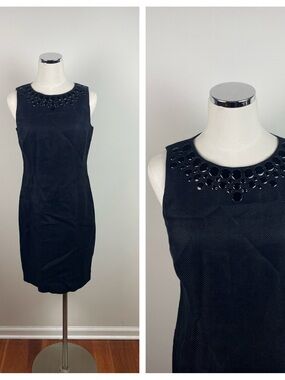 Talbots Solid Black Linen Circles Embellished Dress New With Tag Women 8 Petite